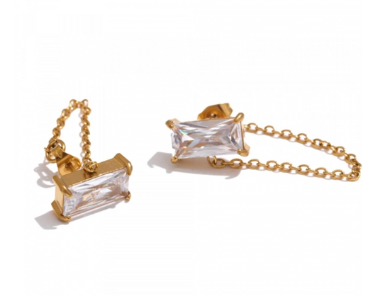 Large Baguette Chain Drop Stud Earring