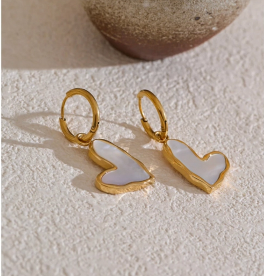 Natural Shell Heart Dangle Earrings