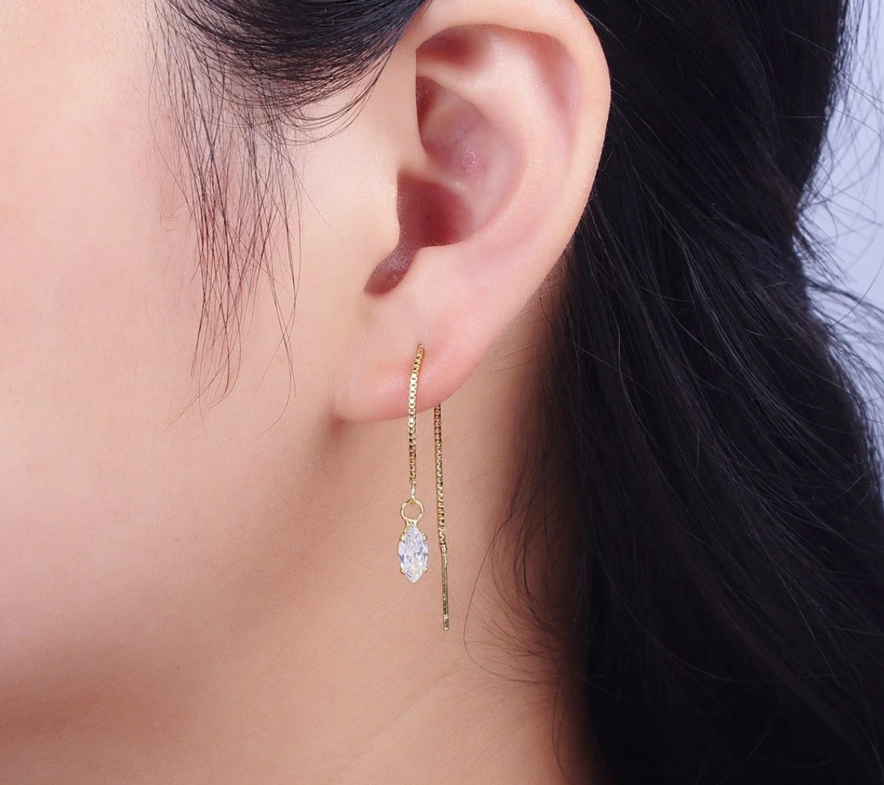Marquise CZ Box Chain Threader Earrings