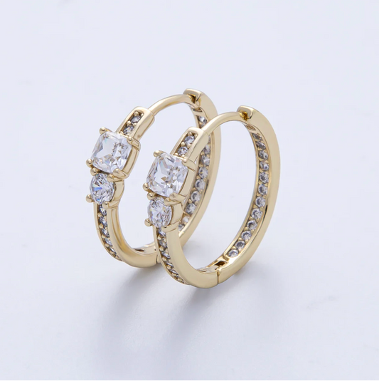 Micro Paved CZ Solitaire Huggie Earrings