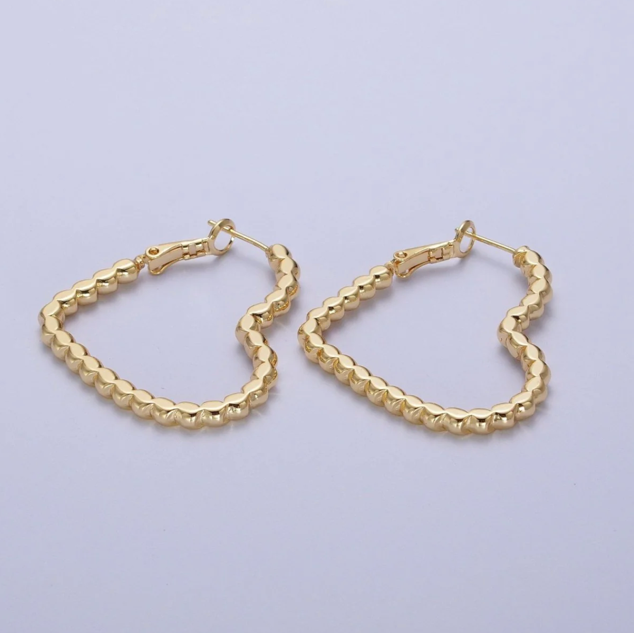 Gold Beaded Heart Earrings