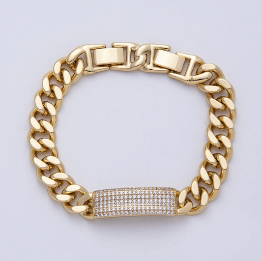 CZ Bar Curb Chain Bracelet
