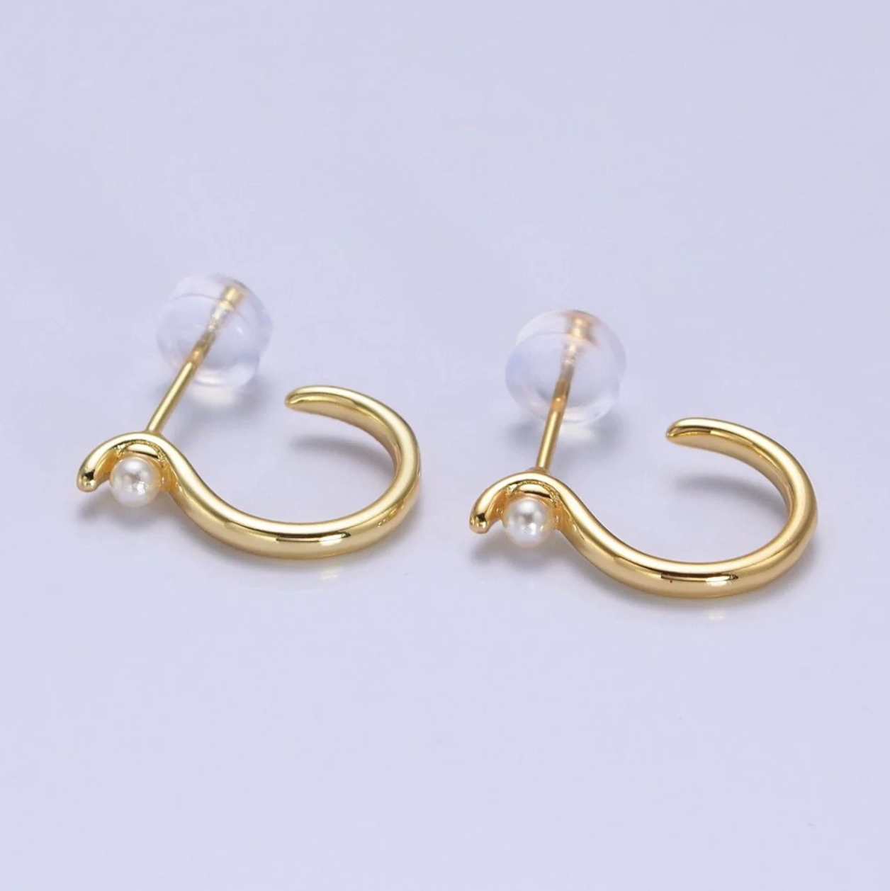 Dainty Gold Pearl S-Shaped Stud Earrings
