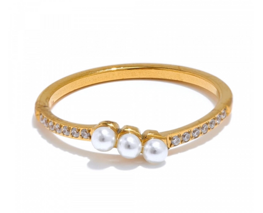 Delicate CZ & Pearls Thin Fairy Ring