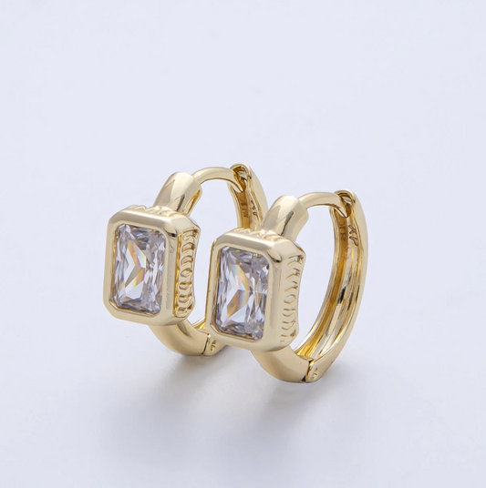 CZ Bezel Huggie Earrings