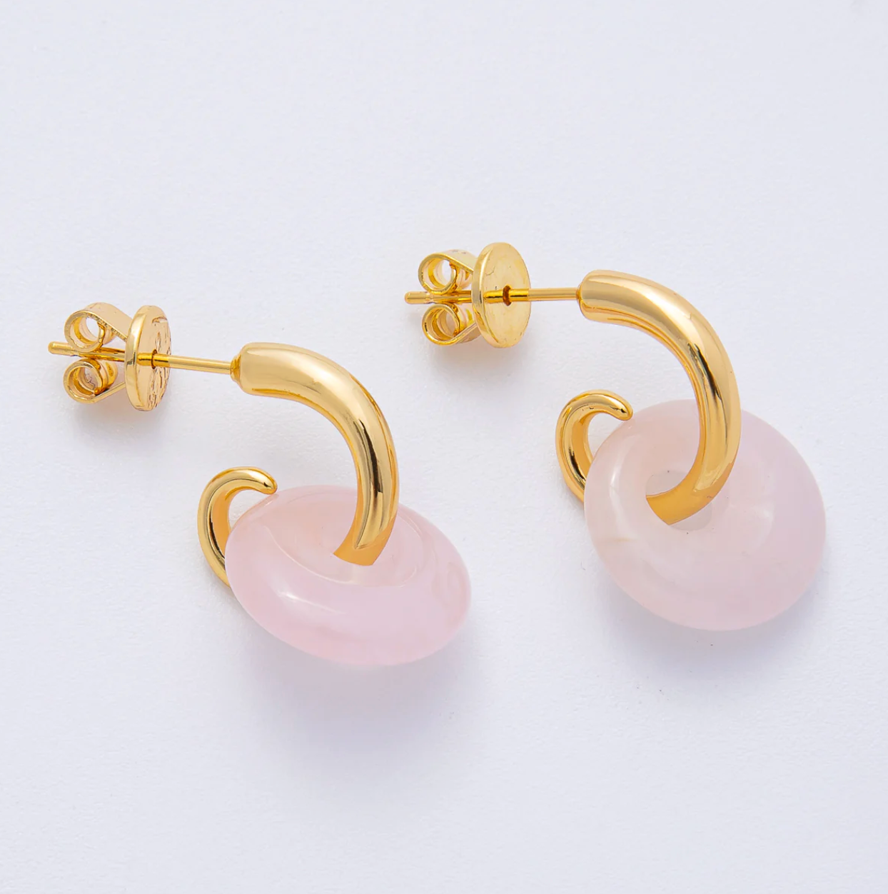 Natural Gemstone Curled C-Shaped Drop Hoop Earrings