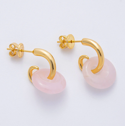 Natural Gemstone Curled C-Shaped Drop Hoop Earrings