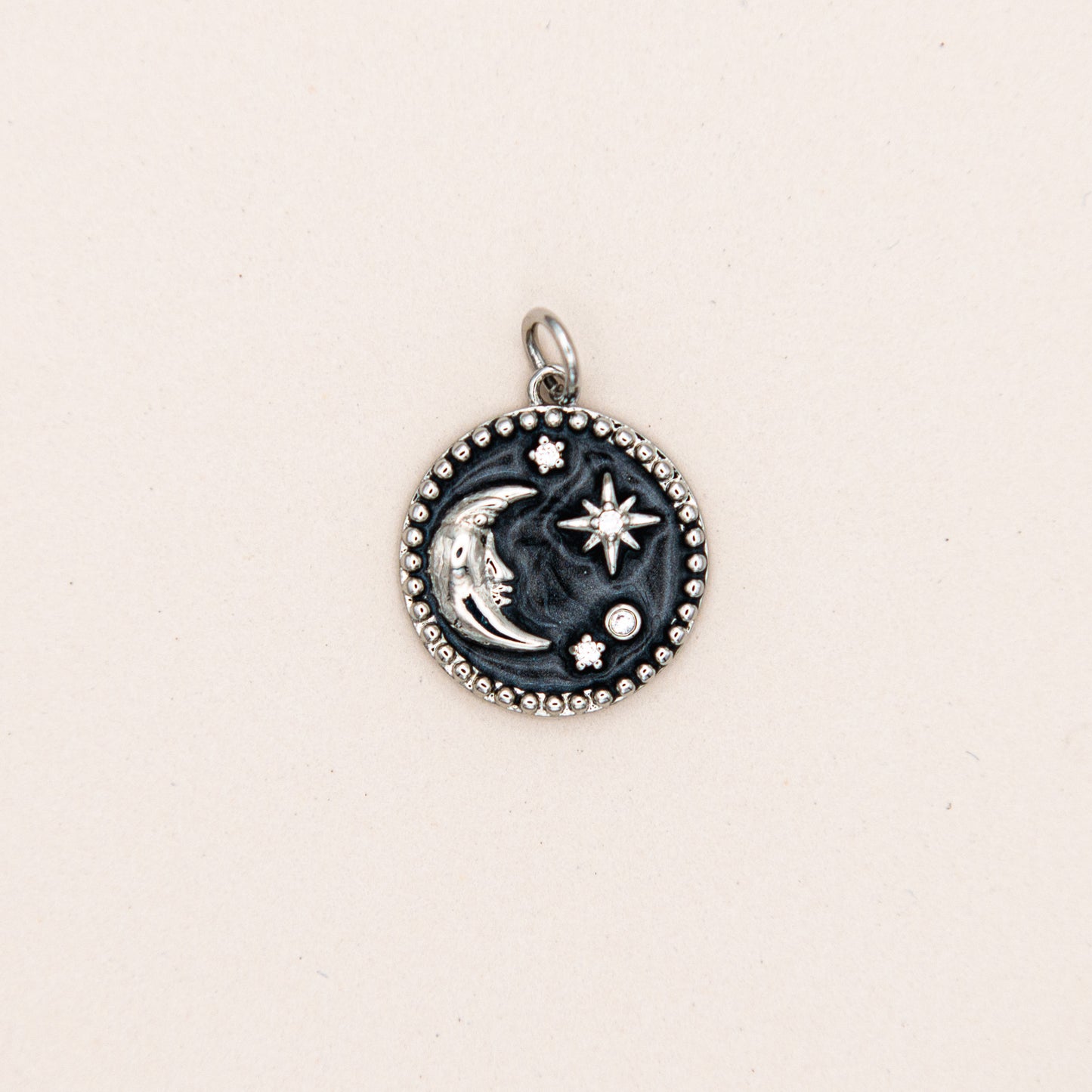 Black Enamel Crescent Celestial Moon and Stars