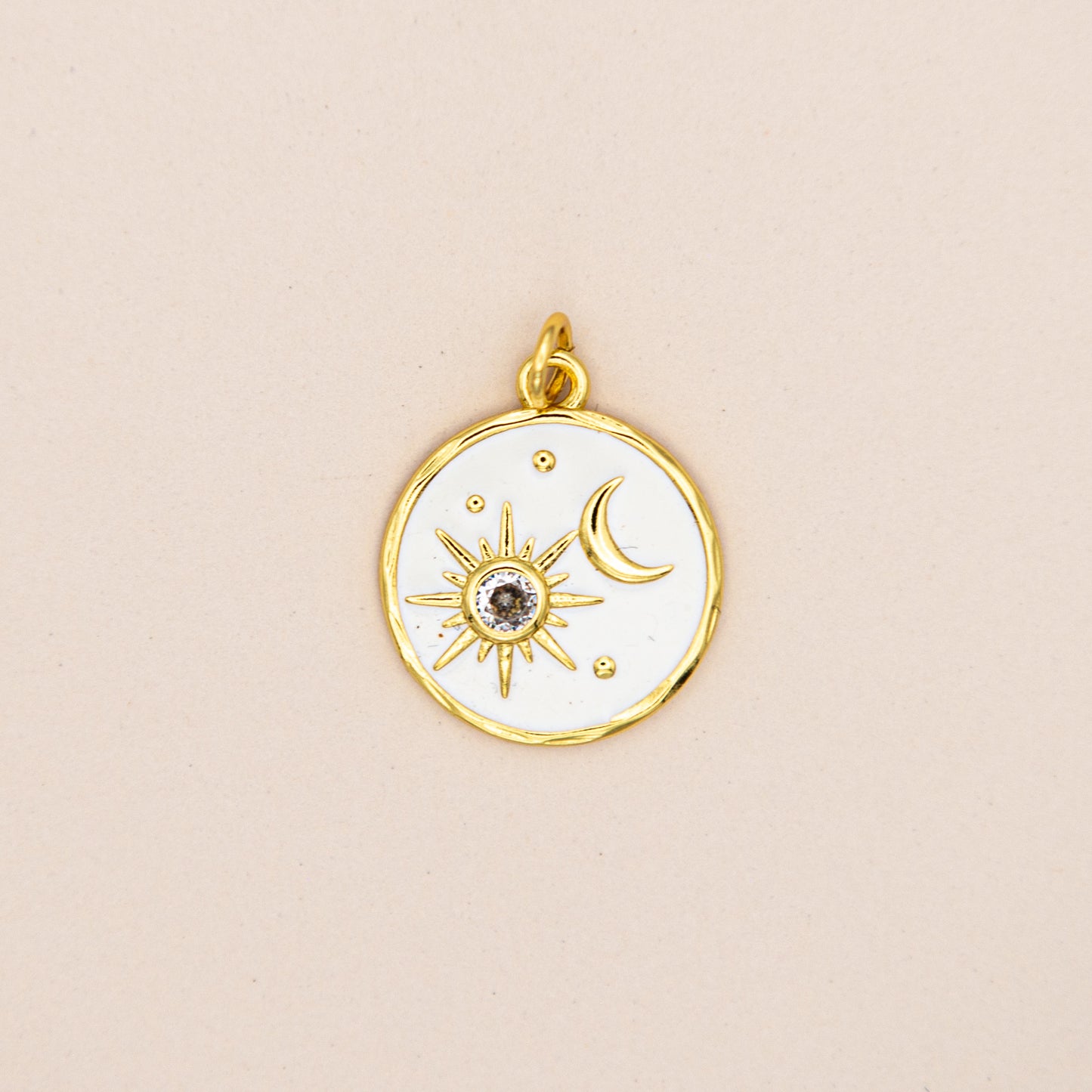 White Enamel Sun and Moon Charm