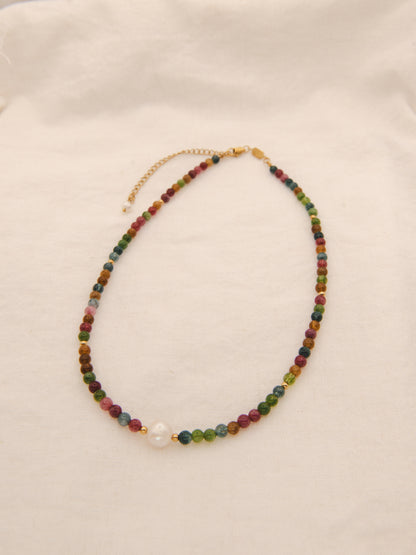Tourmaline Stone Pearl Necklace