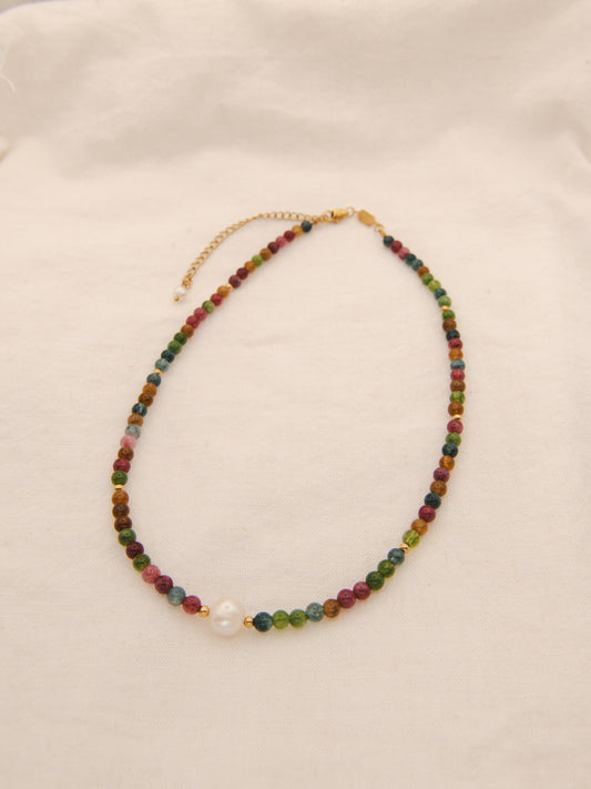 Tourmaline Stone Pearl Necklace