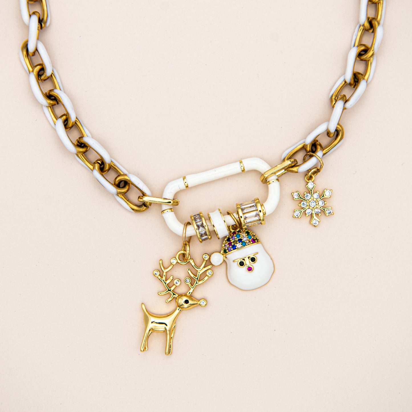 White Enamel Christmas Charm Necklace